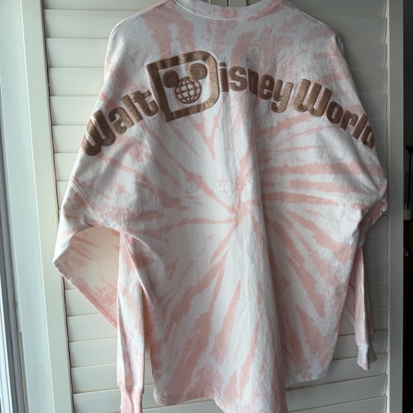 Disney Pink/White Long Sleeve Spirit Jersey Gold Sparkle Print Size Medium READ - Picture 2 of 13